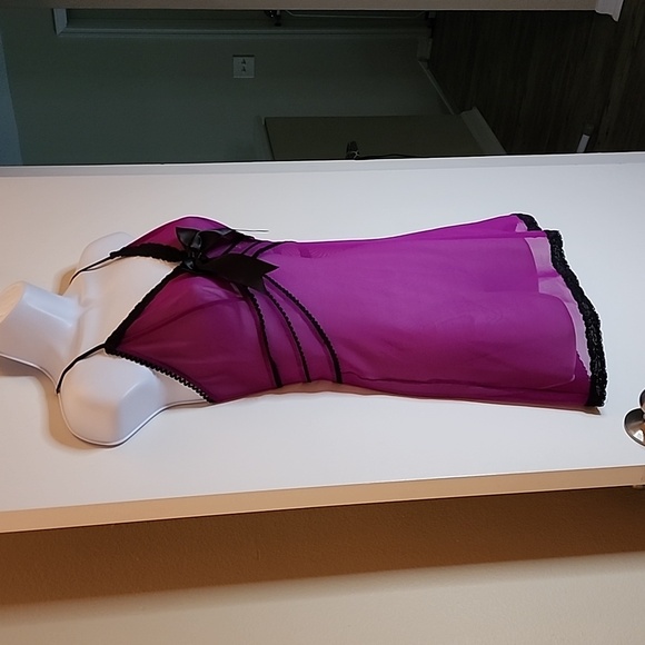 Frederick's of Hollywood Sleep Dress, Neon Purple Black Never Worn, Size Medium - Picture 2 of 6